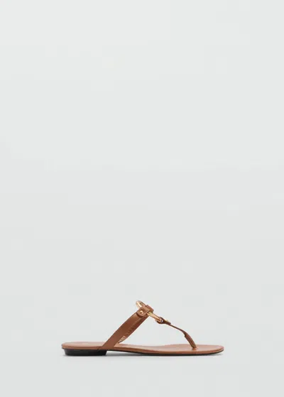 Mango Leather Sandal With Metal Piece Detail Medium Brown