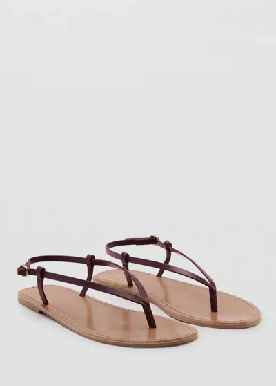 Mango Leather Sandals With A Wide Strap In Burgundy