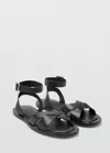 Mango Leather Cross Over Strap Detail Sandals In Black