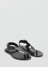 Mango Leather Sandals With Cross Strap Black