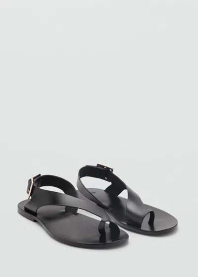 Mango Leather Sandals With Cross Strap Black