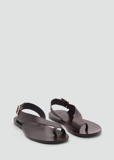 Mango Leather Sandals With Cross Strap Chocolate