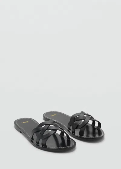 Mango Leather Sandals With Intertwined Strap Black