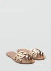 Mango Intertwined Strap Flat Leather Slide Sandal In Gold