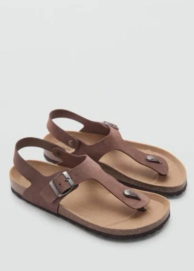 Mango Leather Sandals With Straps Brown In Marron