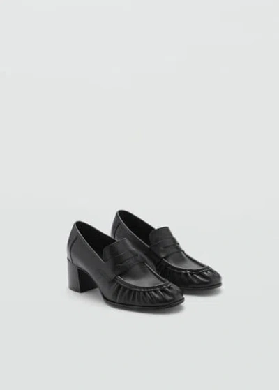 Mango Leather Shoes With Ruffled Heel Black