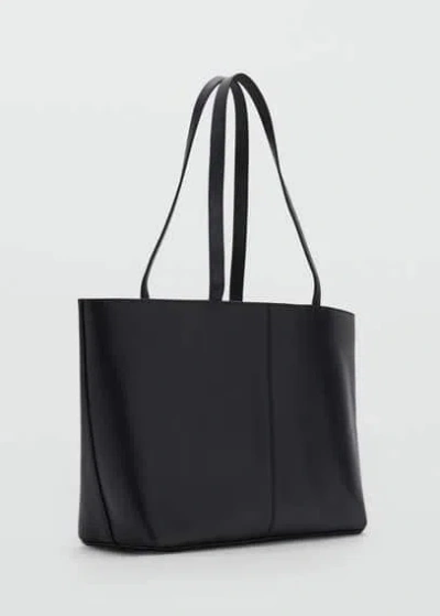 Mango Leather Shopper Bag Black