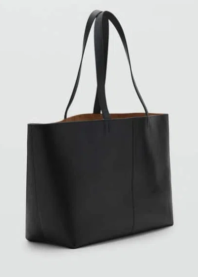 Mango Leather Shopper Bag Black