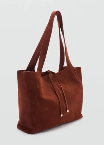 Mango Sac Shopper Cuir In Burnt Orange