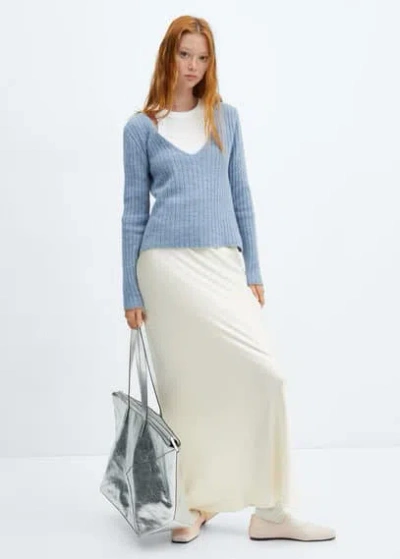 Mango Sac Shopper Cuir In Silver