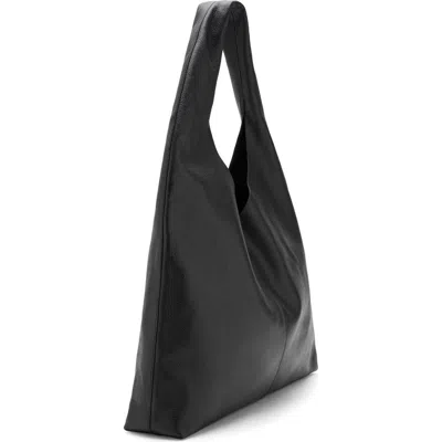 Mango Leather Shoulder Bag In Black