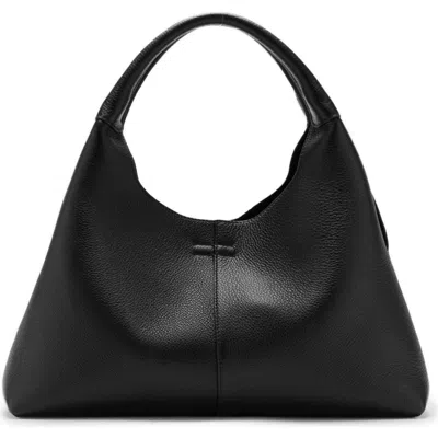 Mango Leather Shoulder Bag In Black