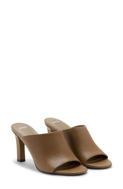 Mango Leather Slide Sandal In Khaki