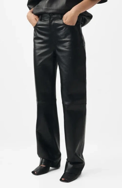Mango Leather Straight Leg Pants In Black
