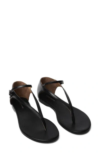Mango Leather Strap Sandal In Black