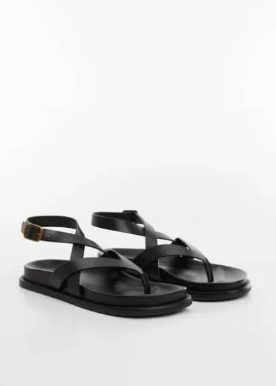 Mango Leather Strap Sandals Black In Medium Bro