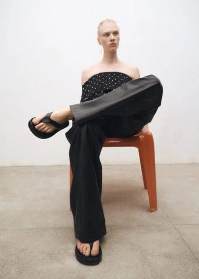 Mango Leather Straps Sandals Black