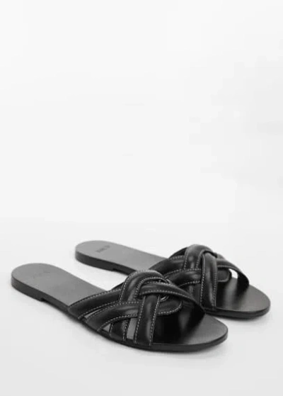 Mango Leather Straps Sandals Black In Medium Bro