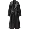 Mango Leather Trench Coat In Black