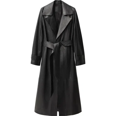 Mango Leather Trench Coat In Black