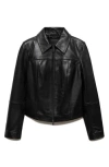 Mango Leather Zip Jacket In Black