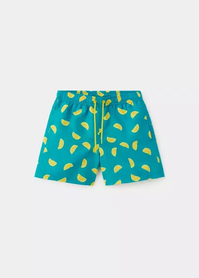 Mango Kids' Lemon-print Swimming Trunks In Blue