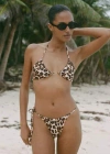 Mango Leopard Print Triangle Bikini Top In Marron