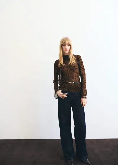 Mango Leopard Blouse With Scarf In Black