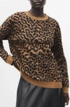 Mango Leopard Crewneck Sweater In Brown