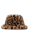 Mango Leopard Faux Fur Bucket Hat In Brown