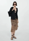 Mango Leopard Print Ruched Midi Skirt In Black