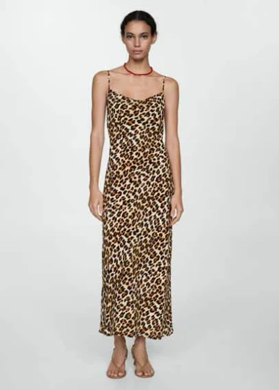 Mango Leopard Gown Brown In Marron