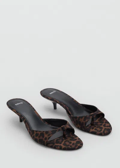 Mango Leopard Kitten Heel Sandal Brown