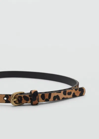 Mango Kids' Leopard Leather Belt Medium Brown