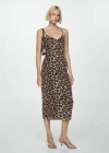 Mango Animal Print Midi Slipdress In Marron Moyen
