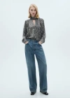 Mango Leopard-print Blouse With Collar And Bow Black In Black