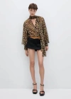 MANGO LEOPARD-PRINT BLOUSE WITH COLLAR AND BOW BROWN