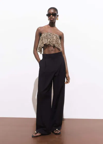 MANGO TOP COURT IMPRIMÉ ANIMAL MARRON - FEMME - M - MANGO