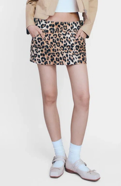 Mango Leopard Print Denim Miniskirt In Animal Print