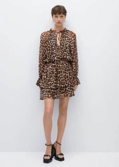 Mango Leopard-print Flared Dress Brown In Marron