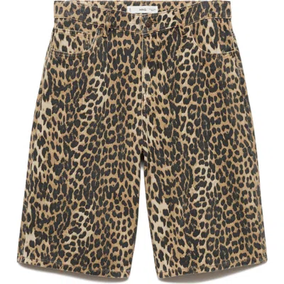 Mango Leopard Print High Waist Bermuda Shorts In Brown