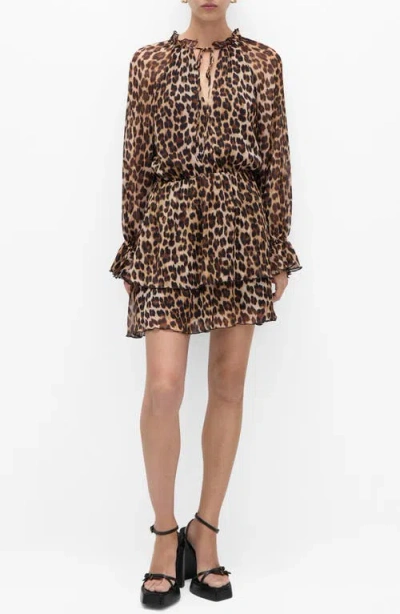 Mango Leopard Print Long Sleeve Dress In Brown