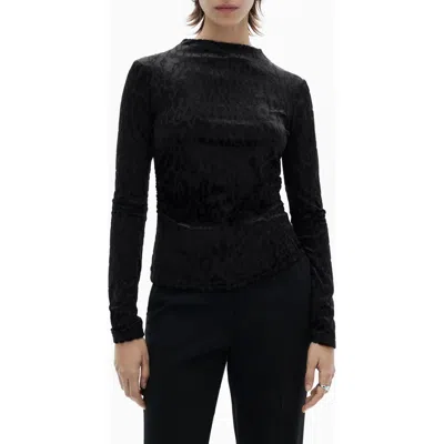 Mango Leopard Print Long Sleeve T-shirt In Black