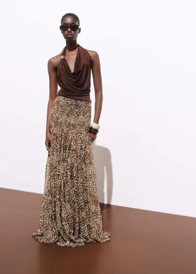 Mango Jupe Maxi Imprimé Léopard Marron - Femme - L -