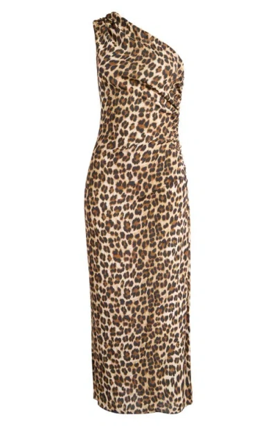 Mango Leopard Print One-shoulder Dress In Beige