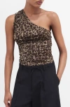 Mango Leopard Print One-shoulder Top In Brown
