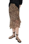 Mango Leopard Print Ruched Midi Skirt