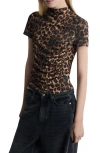 Shop Mango Leopard Print Ruched Top In Brown