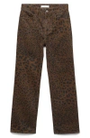 Mango Leopard Print Straight Leg Jeans In Chocolate