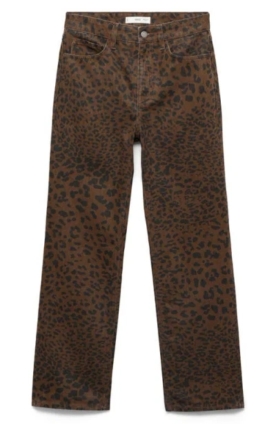 Mango Leopard Print Straight Leg Jeans In Chocolate